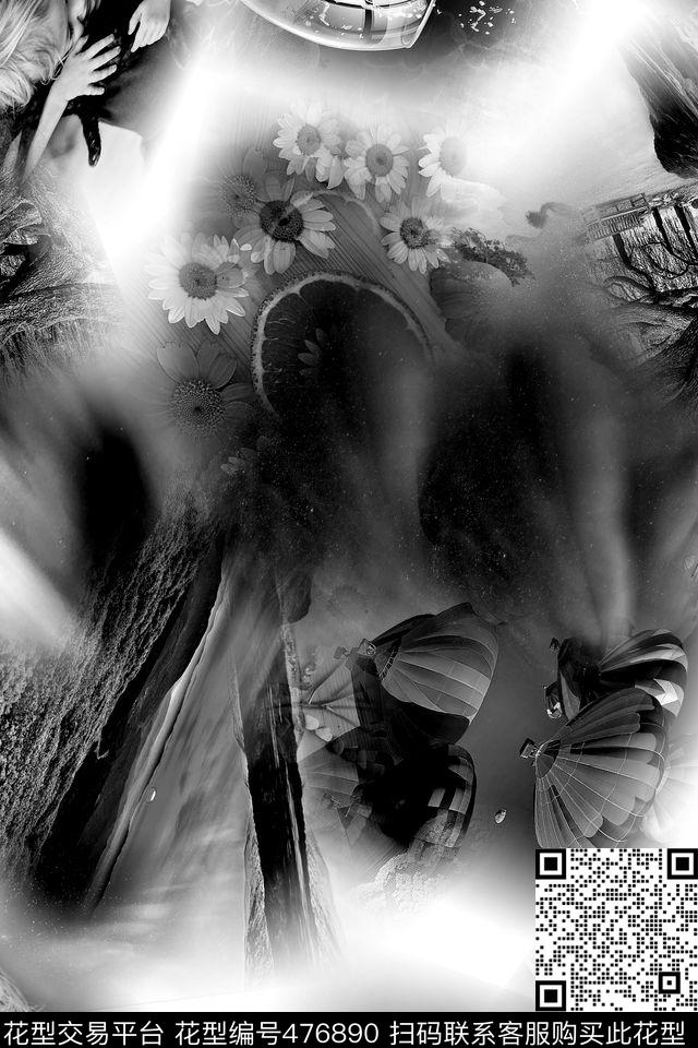 时尚大牌黑白灰数码印花华亿平台下载（图片编号: 476890） - 瓦栏（Walan）