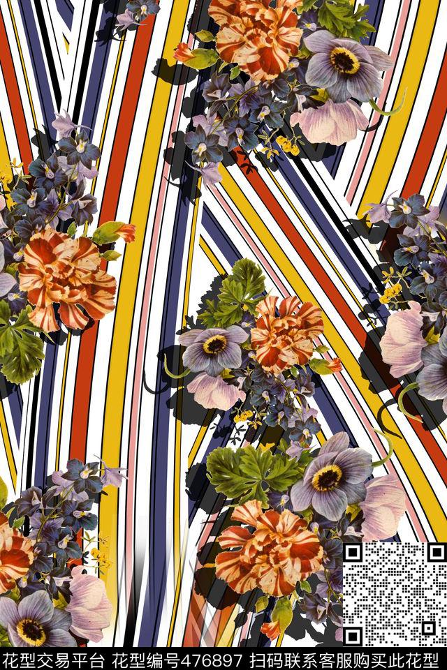 几何彩色线条休闲花卉夏季新款数码印花华亿平台下载（图片编号: 476897） - 瓦栏（Walan）