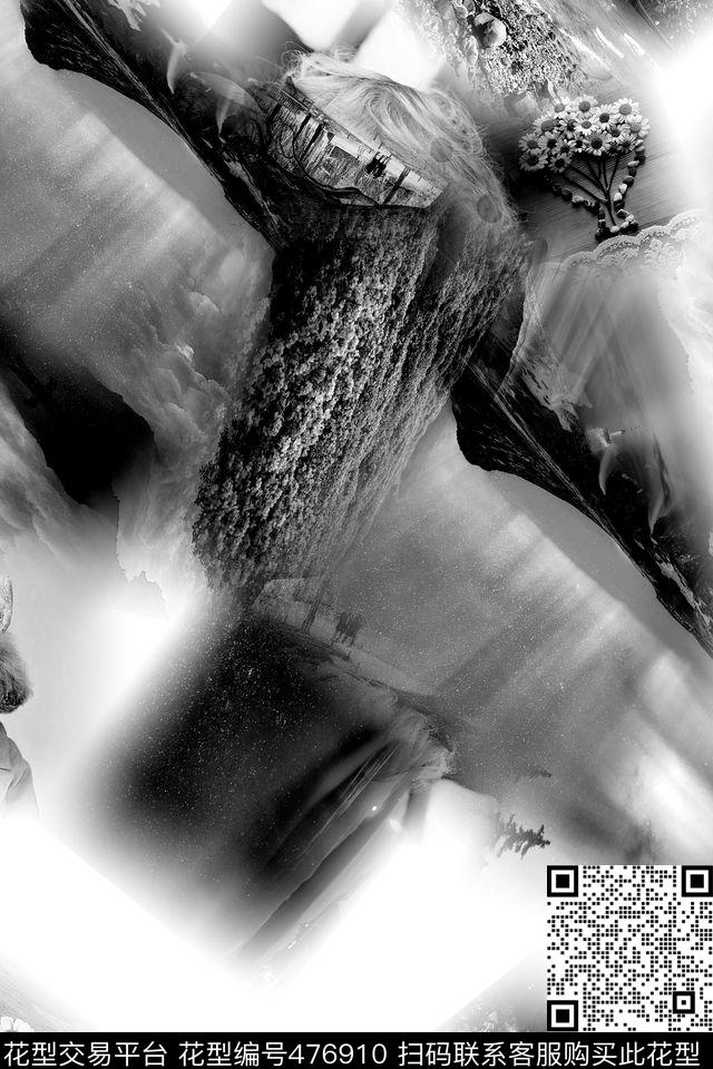 黑白灰混搭时尚数码印花华亿平台下载（图片编号: 476910） - 瓦栏（Walan）