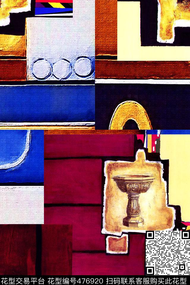 抽象油画拼贴数码印花华亿平台下载（图片编号: 476920） - 瓦栏（Walan）