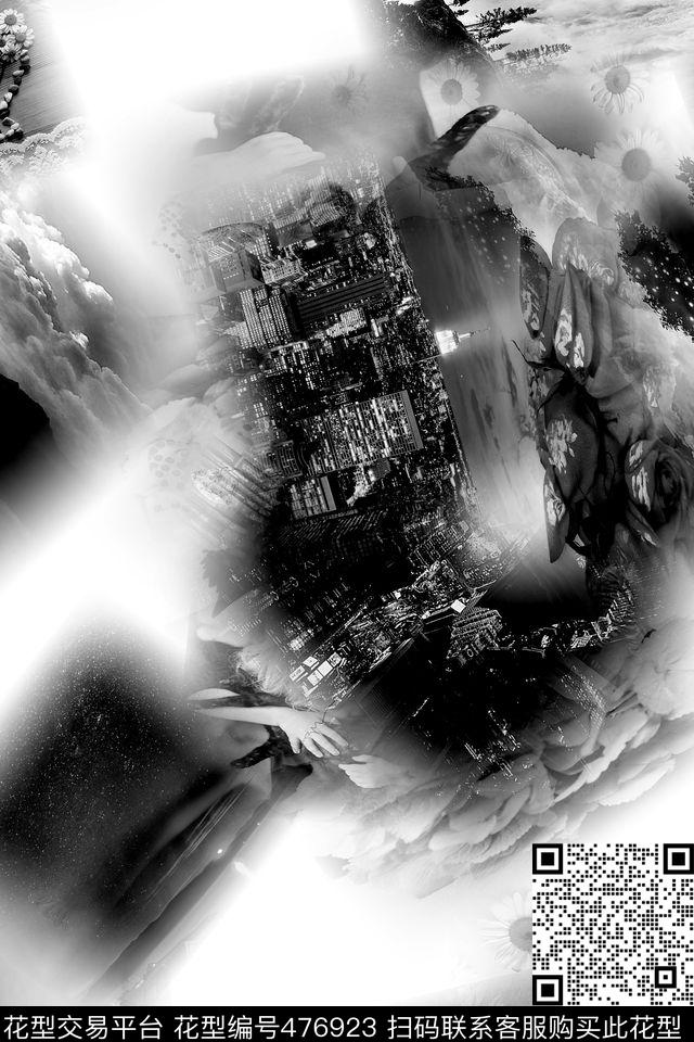 时尚混搭黑白灰数码印花华亿平台下载（图片编号: 476923） - 瓦栏（Walan）