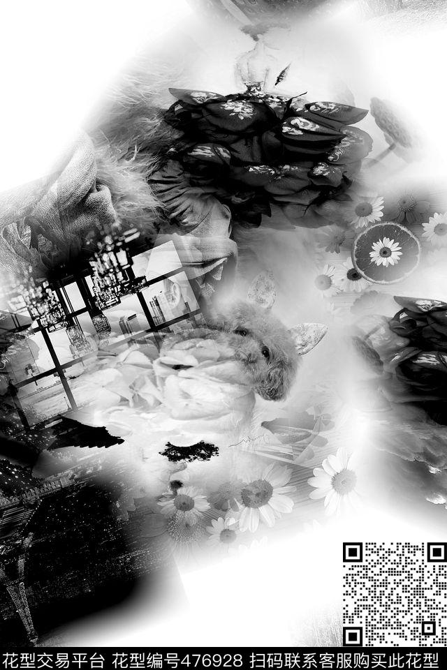 黑白灰时尚混搭数码印花华亿平台下载（图片编号: 476928） - 瓦栏（Walan）