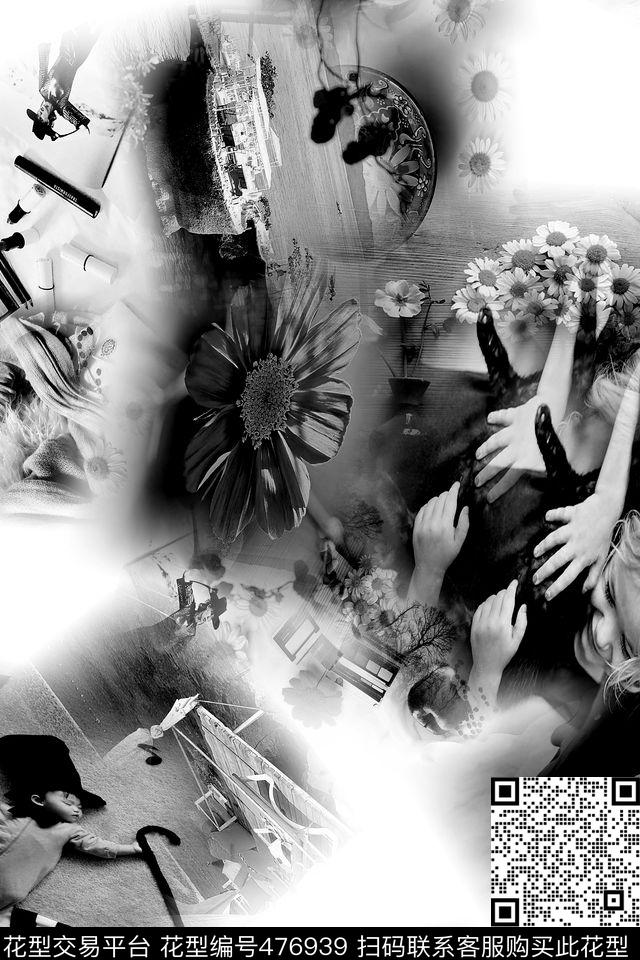 黑白灰混搭时尚数码印花华亿平台下载（图片编号: 476939） - 瓦栏（Walan）