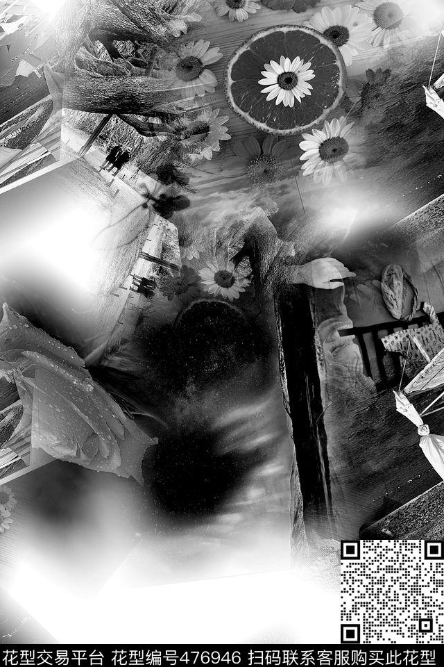 黑白灰时尚休闲风数码印花华亿平台下载（图片编号: 476946） - 瓦栏（Walan）