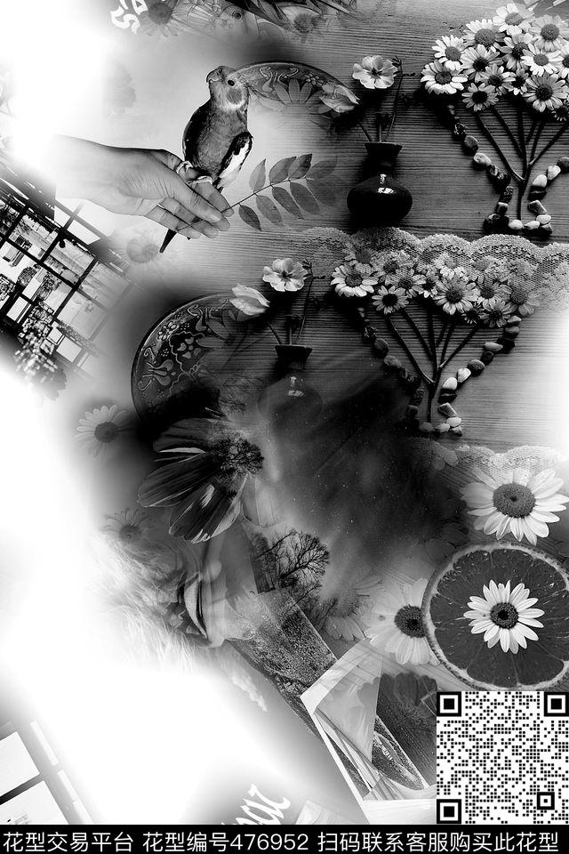 时尚黑白灰混搭数码印花华亿平台下载（图片编号: 476952） - 瓦栏（Walan）