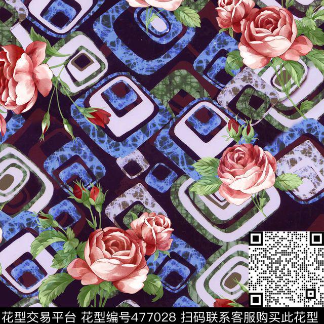 现代田园花卉几何传统印花华亿平台下载（图片编号: 477028） - 瓦栏（Walan）