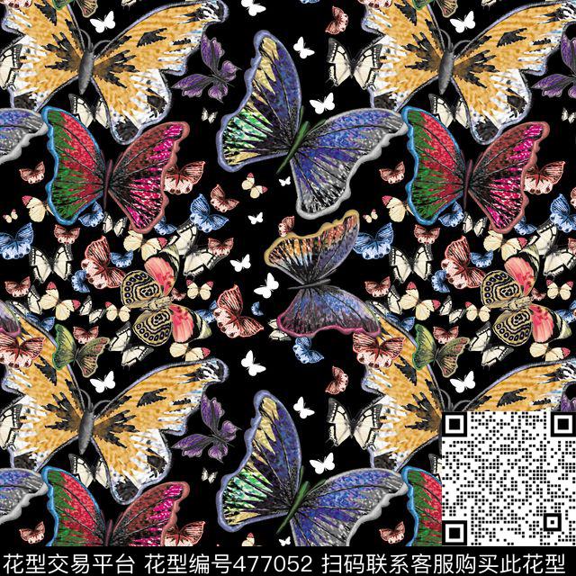 彩色蝴蝶蝴蝶时尚女装数码印花华亿平台下载（图片编号: 477052） - 瓦栏（Walan）