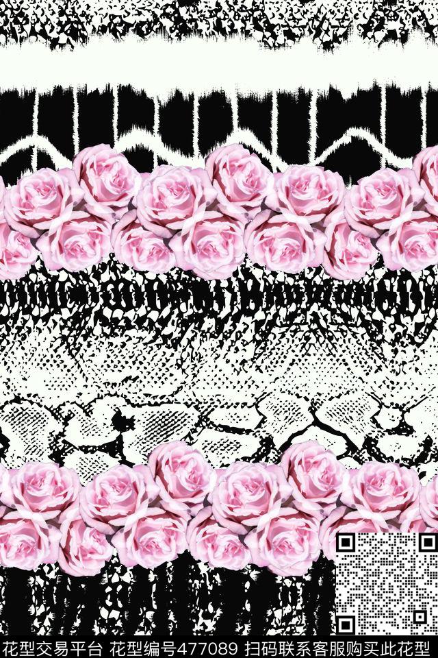 甜美蛇皮纹玫瑰花数码印花华亿平台下载（图片编号: 477089） - 瓦栏（Walan）