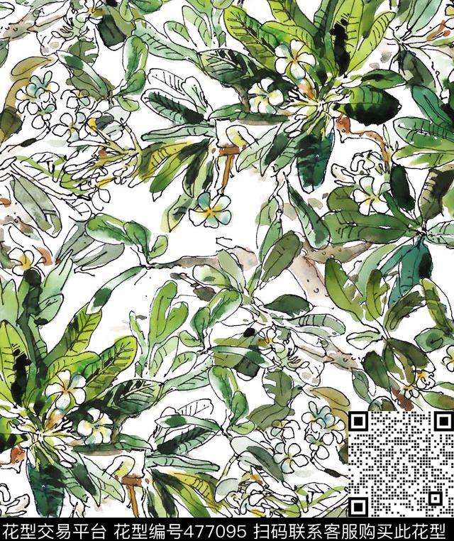 夏威夷热带叶子数码印花华亿平台下载（图片编号: 477095） - 瓦栏（Walan）