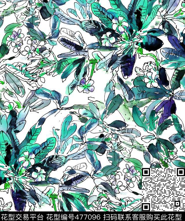 夏威夷热带叶子数码印花华亿平台下载（图片编号: 477096） - 瓦栏（Walan）