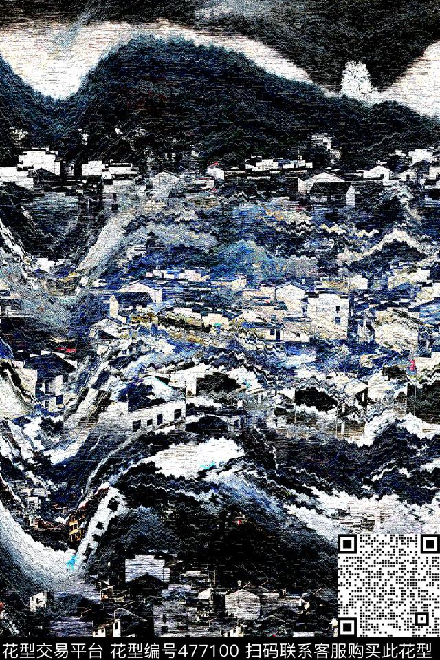 版画效果婺源风数码印花华亿平台下载（图片编号: 477100） - 瓦栏（Walan）