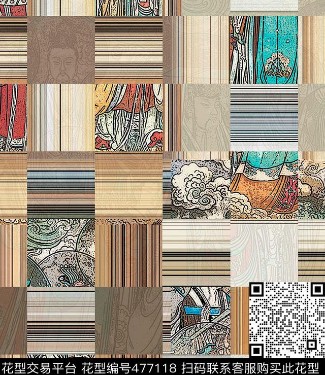 壁画复古格子数码印花华亿平台下载（图片编号: 477118） - 瓦栏（Walan）