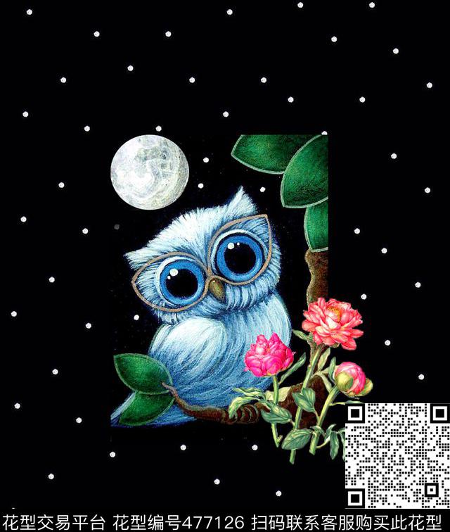 手绘猫头鹰波点T恤年轻时尚可爱华亿平台数码印花华亿平台下载（图片编号: 477126） - 瓦栏（Walan）