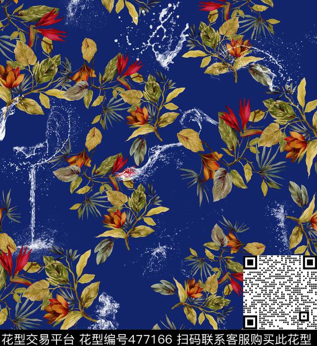 花卉热带植物水波数码印花华亿平台下载（图片编号: 477166） - 瓦栏（Walan）