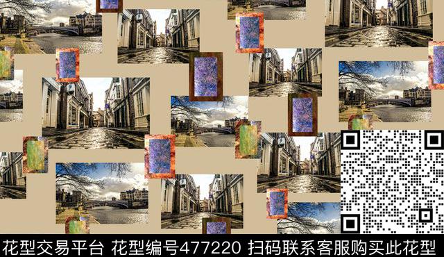 潮流风景拼接数码印花华亿平台下载（图片编号: 477220） - 瓦栏（Walan）