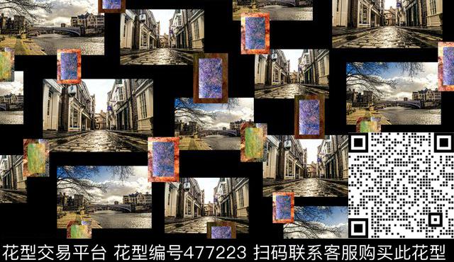 潮流风景拼接数码印花华亿平台下载（图片编号: 477223） - 瓦栏（Walan）