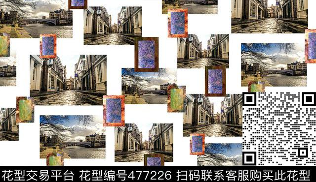 潮流风景拼接数码印花华亿平台下载（图片编号: 477226） - 瓦栏（Walan）