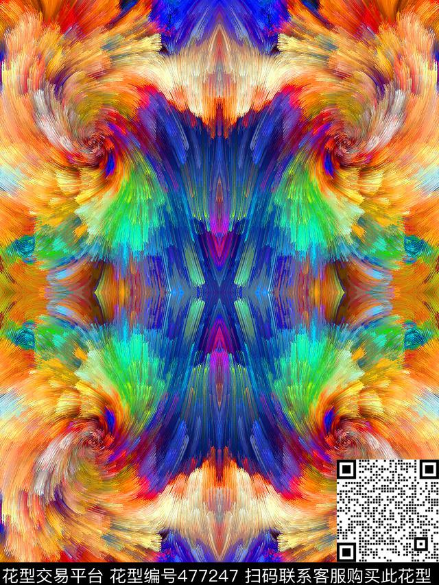 流行时尚手绘幻彩抽象数码印花华亿平台下载（图片编号: 477247） - 瓦栏（Walan）