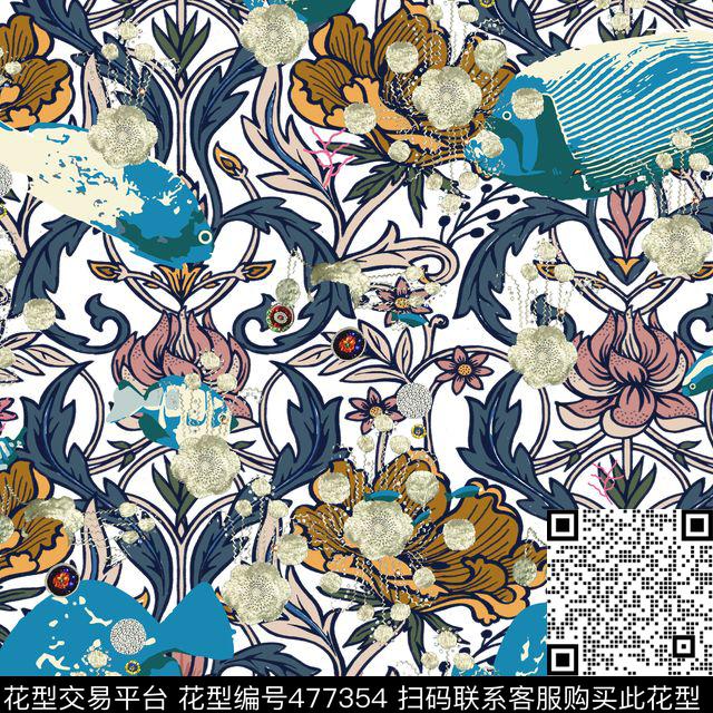 花草金属时尚传统印花华亿平台下载（图片编号: 477354） - 瓦栏（Walan）