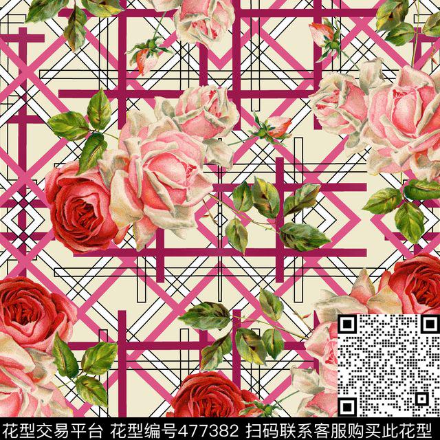 几何花卉背景数码印花华亿平台下载（图片编号: 477382） - 瓦栏（Walan）
