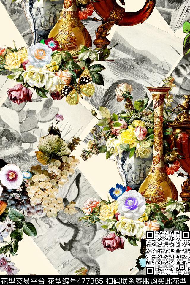 动物蝴蝶花卉数码印花华亿平台下载（图片编号: 477385） - 瓦栏（Walan）