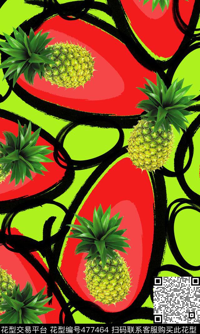 时尚活力热带水果组几何图案数码印花华亿平台下载（图片编号: 477464） - 瓦栏（Walan）