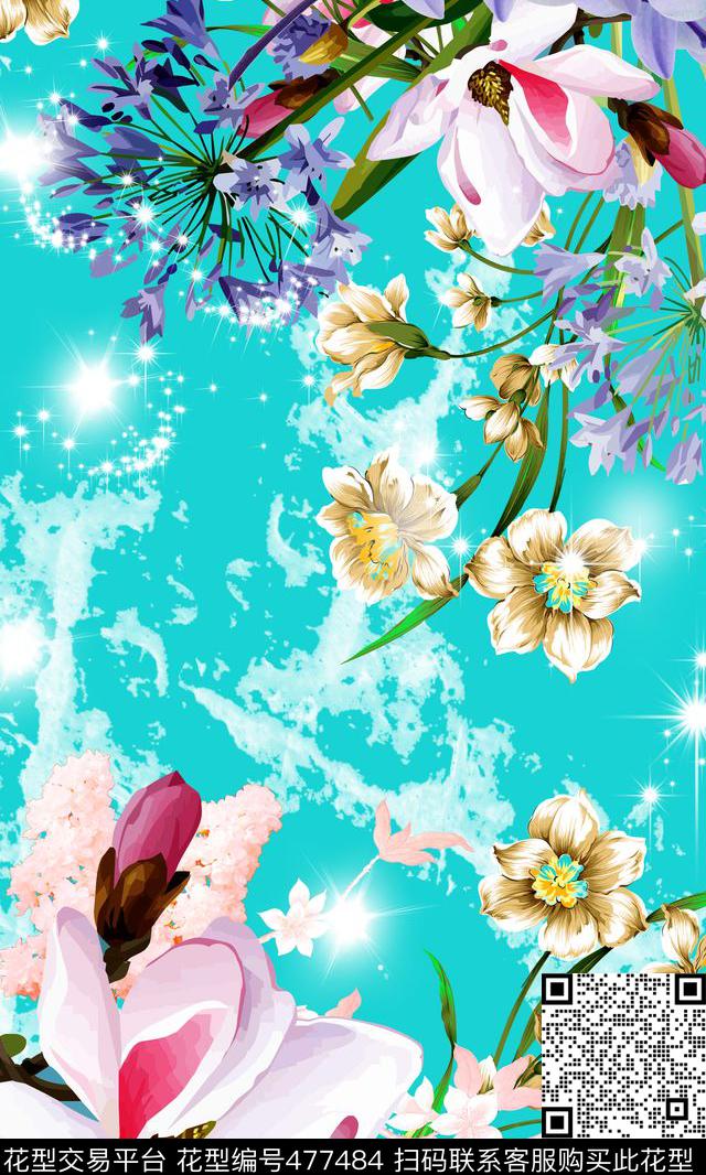 浪漫写意花卉星光数码印花华亿平台下载（图片编号: 477484） - 瓦栏（Walan）