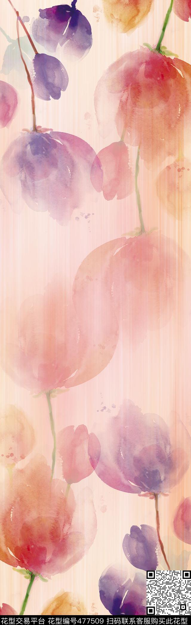 百合花卉清新数码印花华亿平台下载（图片编号: 477509） - 瓦栏（Walan）