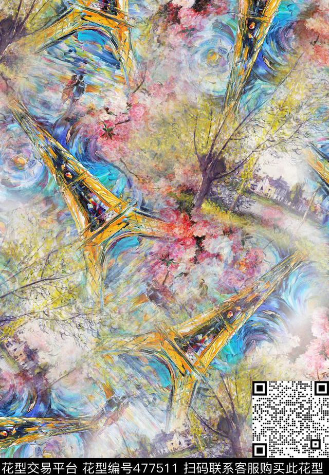 宝塔抽象油画数码印花华亿平台下载（图片编号: 477511） - 瓦栏（Walan）