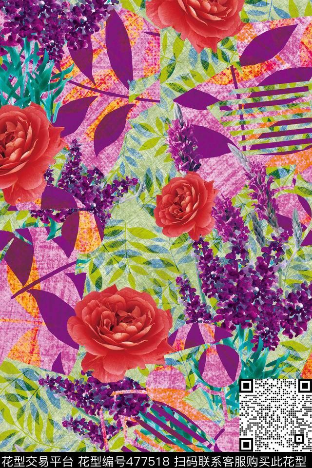 花卉薰衣草布纹树叶数码印花华亿平台下载（图片编号: 477518） - 瓦栏（Walan）