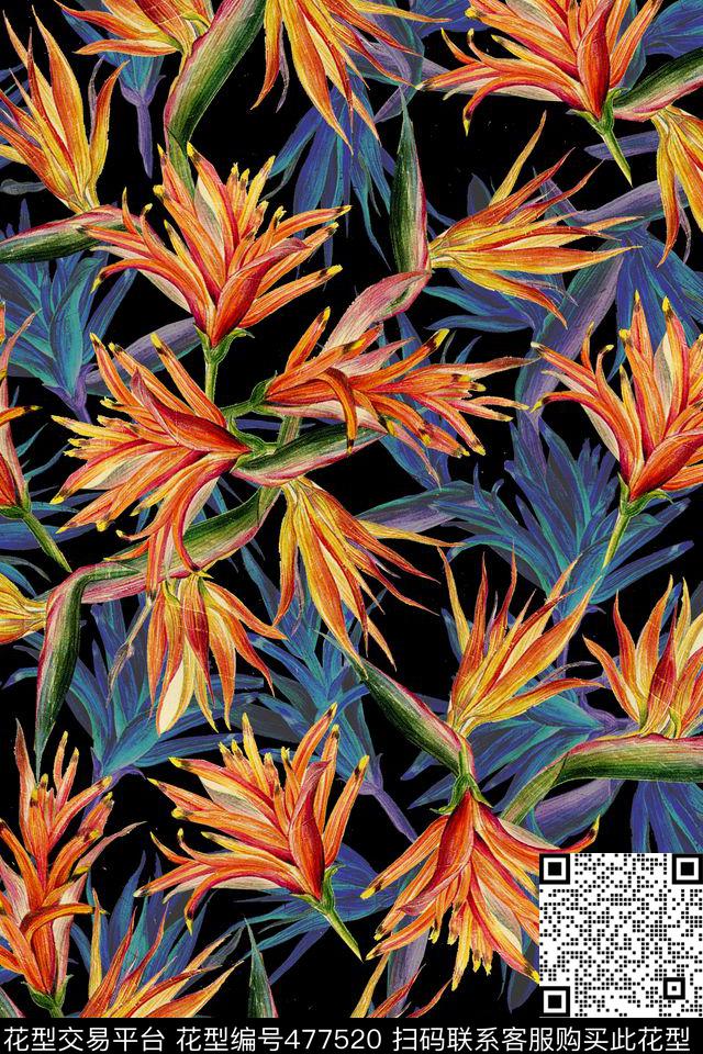 竹潮流大牌花卉昙花数码印花华亿平台下载（图片编号: 477520） - 瓦栏（Walan）