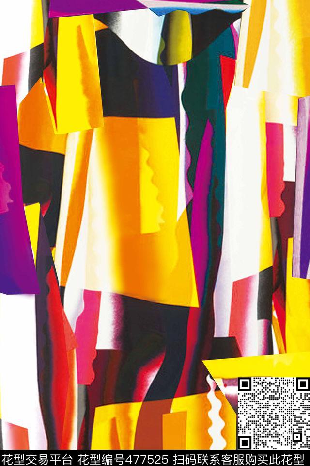 潮流大牌涂鸦风景解构色块数码印花华亿平台下载（图片编号: 477525） - 瓦栏（Walan）