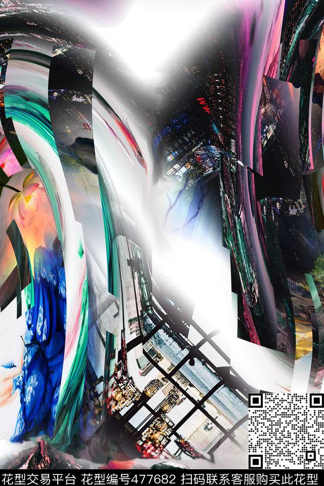 扭曲城市抽象数码印花华亿平台下载（图片编号: 477682） - 瓦栏（Walan）