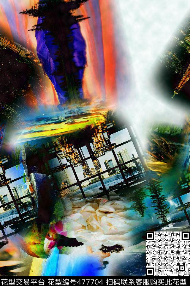 抽象风景时尚数码印花华亿平台下载（图片编号: 477704） - 瓦栏（Walan）