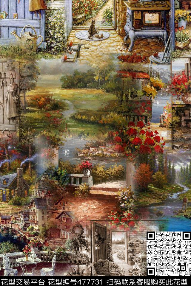 油画复古风秋冬装数码印花华亿平台下载（图片编号: 477731） - 瓦栏（Walan）