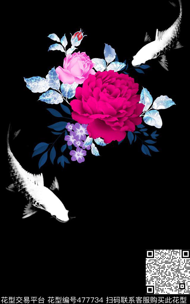 大牌女装定位复古花卉鱼数码印花华亿平台下载（图片编号: 477734） - 瓦栏（Walan）