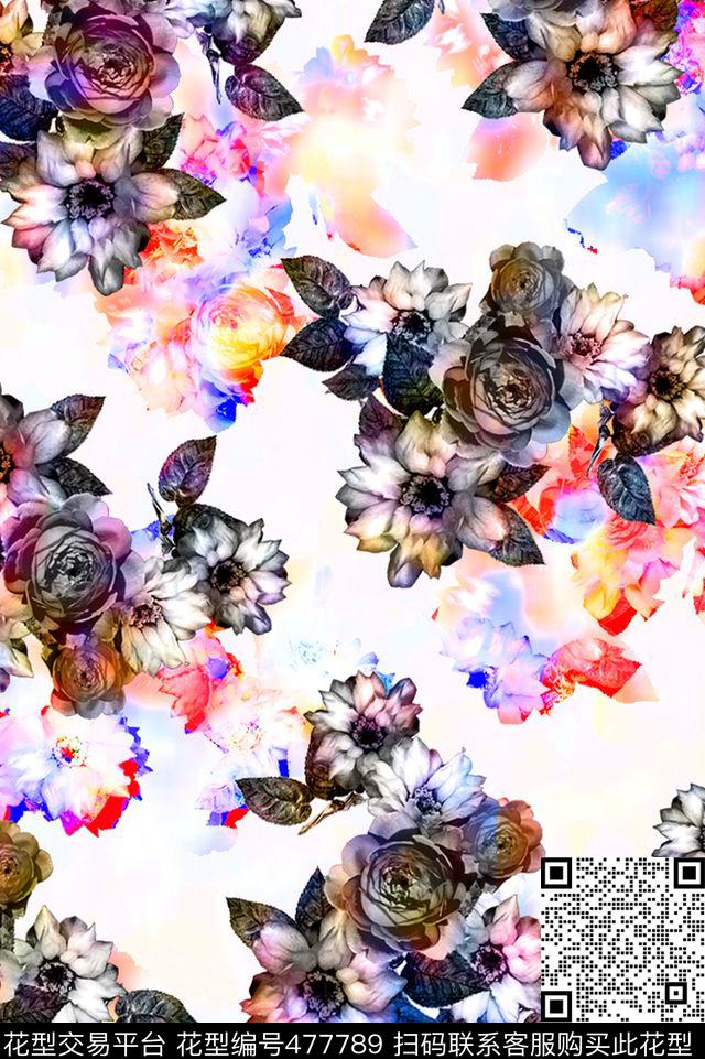 彩虹彩色花抽象数码印花华亿平台下载（图片编号: 477789） - 瓦栏（Walan）