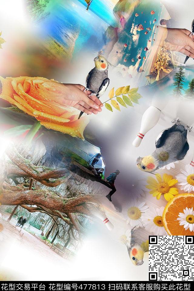 风景混搭时尚数码印花华亿平台下载（图片编号: 477813） - 瓦栏（Walan）