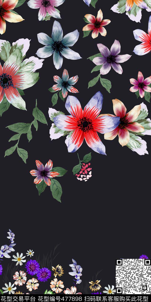 花瓣定位小花数码印花华亿平台下载（图片编号: 477898） - 瓦栏（Walan）