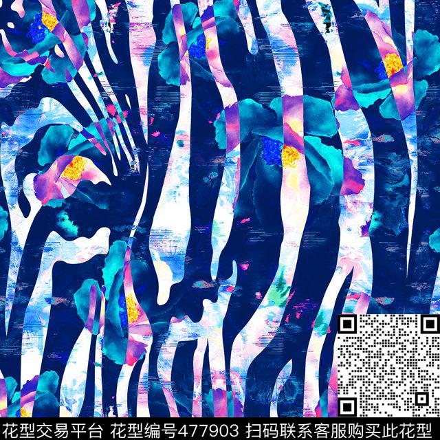 斑马纹花卉流行时尚欧美数码印花华亿平台下载（图片编号: 477903） - 瓦栏（Walan）