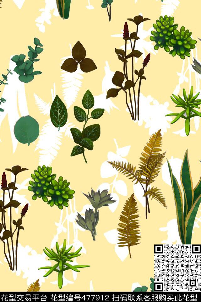 清新植物树叶数码印花华亿平台下载（图片编号: 477912） - 瓦栏（Walan）