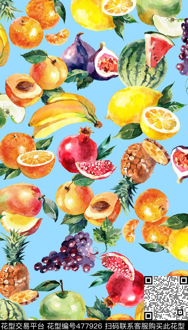 柠檬香蕉凤梨葡萄西瓜清新数码印花华亿平台下载（图片编号: 477926） - 瓦栏（Walan）