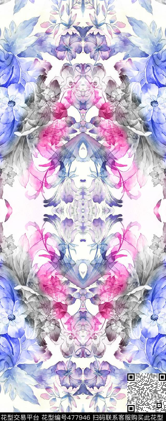 淡雅水墨植物数码印花华亿平台下载（图片编号: 477946） - 瓦栏（Walan）