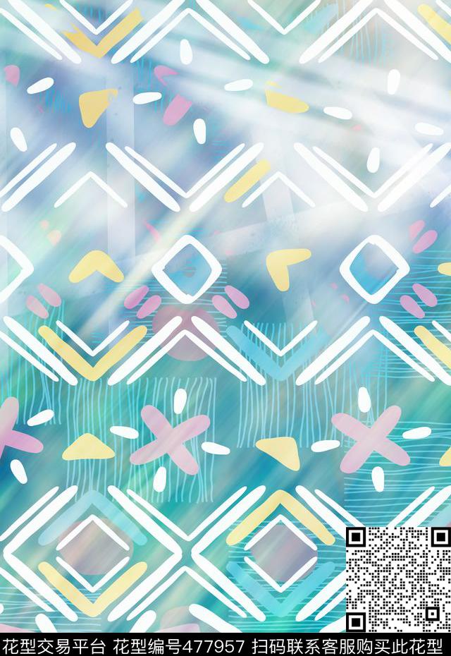 彩绘几何面料数码印花华亿平台下载（图片编号: 477957） - 瓦栏（Walan）