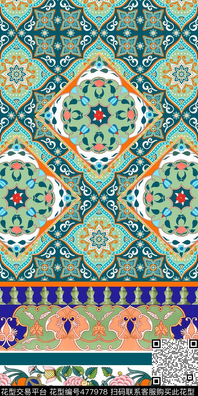 定位民族风方块花纹传统印花华亿平台下载（图片编号: 477978） - 瓦栏（Walan）