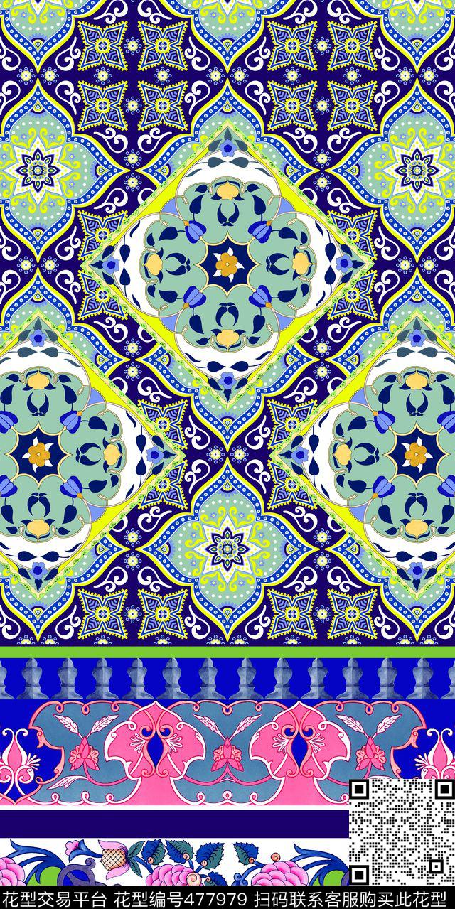 定位民族风方块花纹传统印花华亿平台下载（图片编号: 477979） - 瓦栏（Walan）