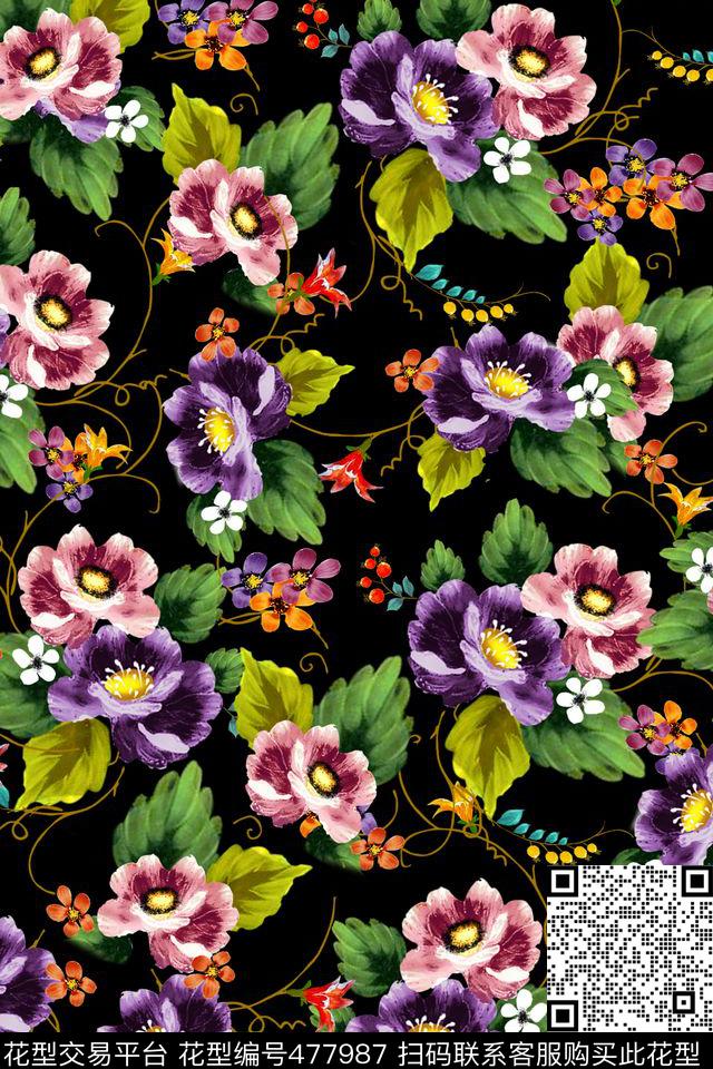 花卉韩国欧美手绘韩国满版小碎花抽象田园短裙欧美满底秋冬装H【抽象】数码印花华亿平台下载（图片编号: 477987） - 瓦栏（Walan）