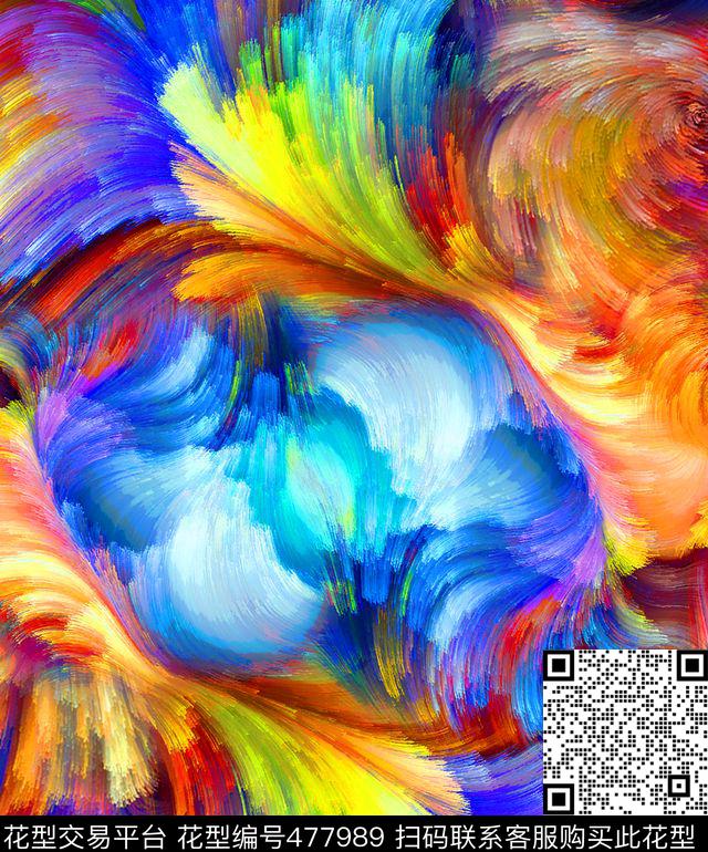 抽象幻彩手绘数码印花华亿平台下载（图片编号: 477989） - 瓦栏（Walan）
