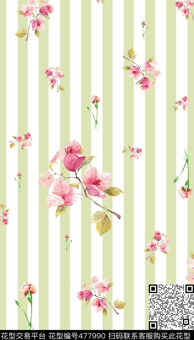 素雅条纹花卉数码印花华亿平台下载（图片编号: 477990） - 瓦栏（Walan）