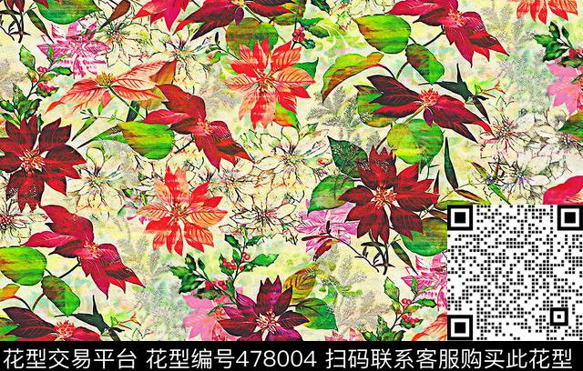 抽象纹理艳丽暖秋绿叶数码印花华亿平台下载（图片编号: 478004） - 瓦栏（Walan）